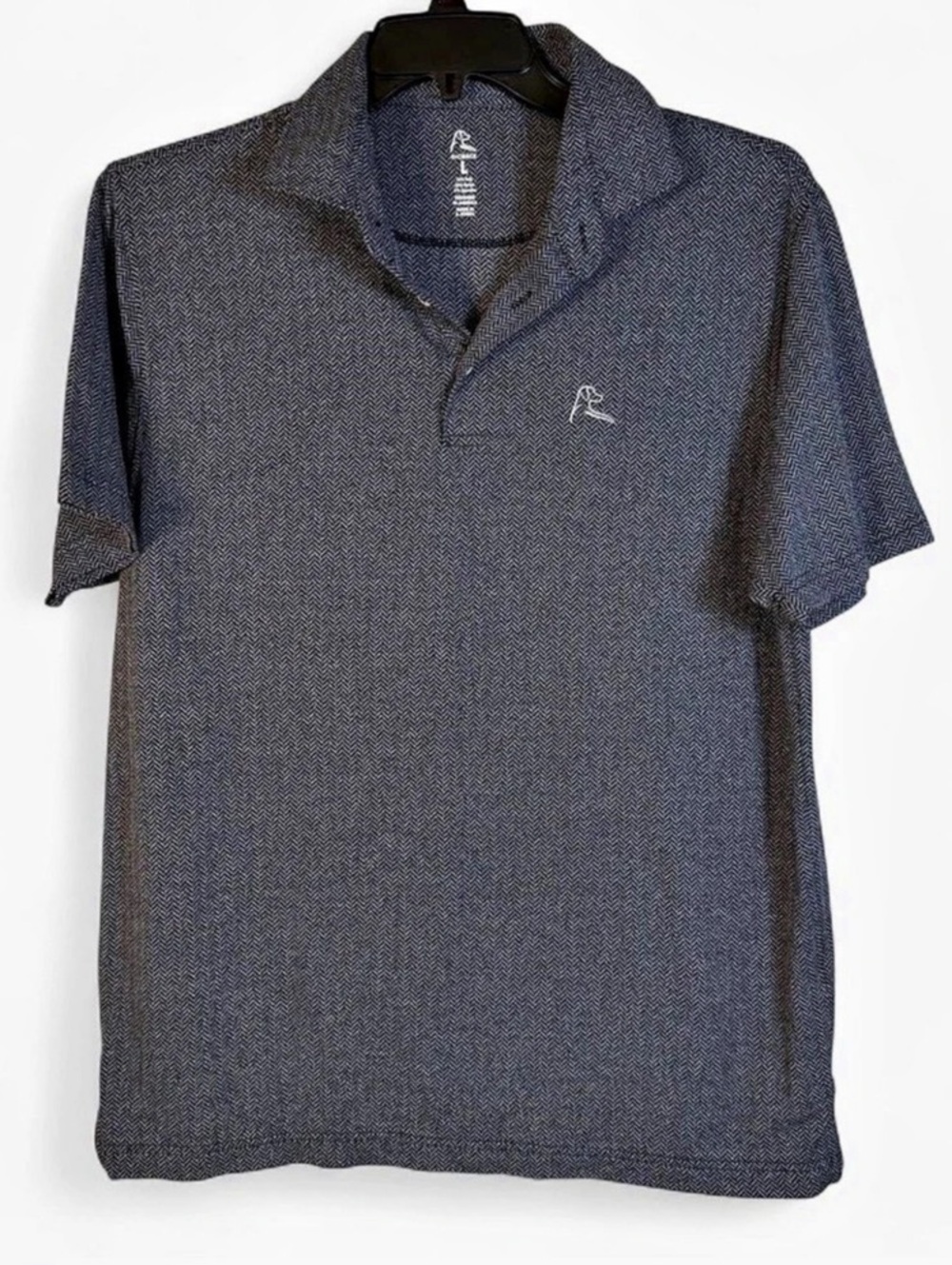 Rhoback The Herringbone Performance Polo Men's Geometric Polo Gray & Black size: